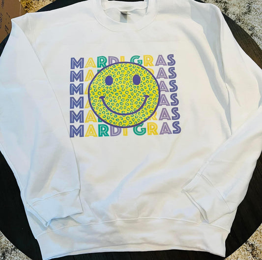 Smiley leopard Mardi Gras sweatshirt