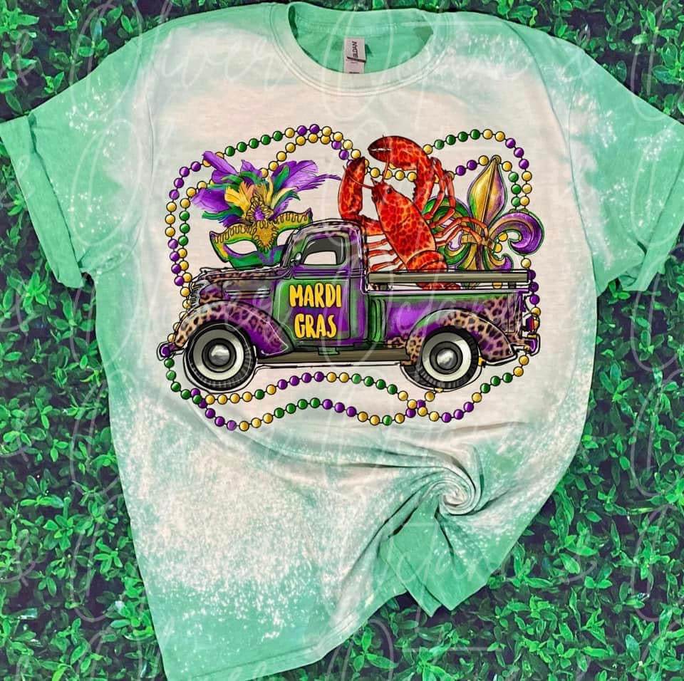 Mardi Gras truck bleach tee