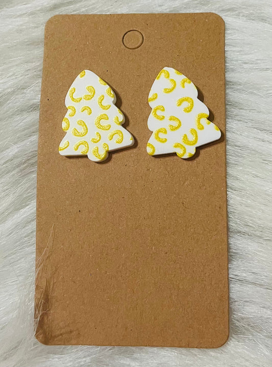 White/yellow cheetah Christmas tree studs