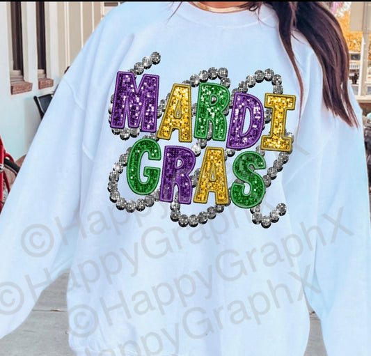 Mardi Gras bead glitter sweatshirt