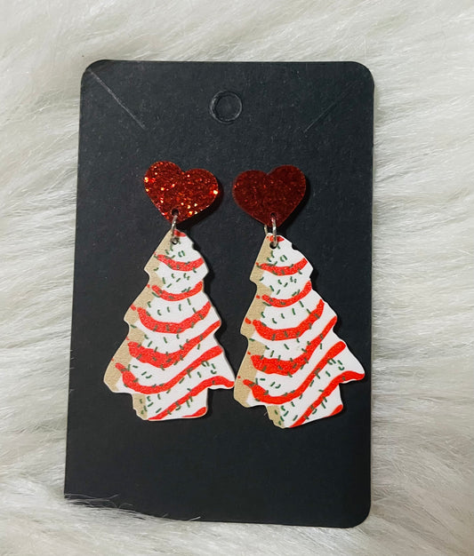 Heart Christmas tree dangle earrings