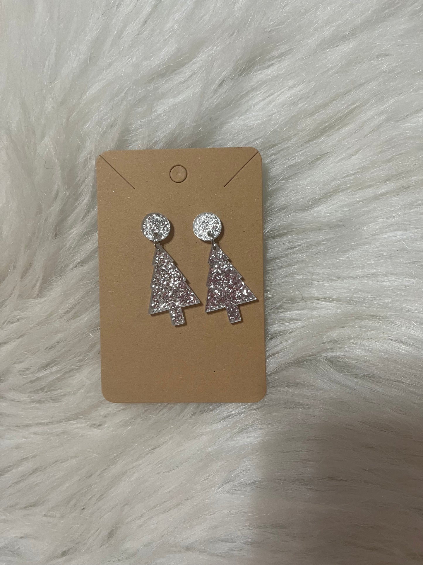 Silver sparkle Christmas tree dangle earrings