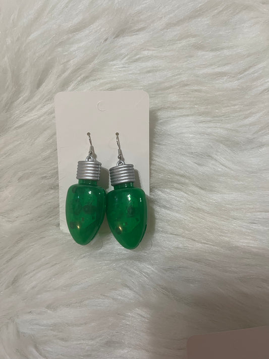 Green light up Christmas bulb earrings