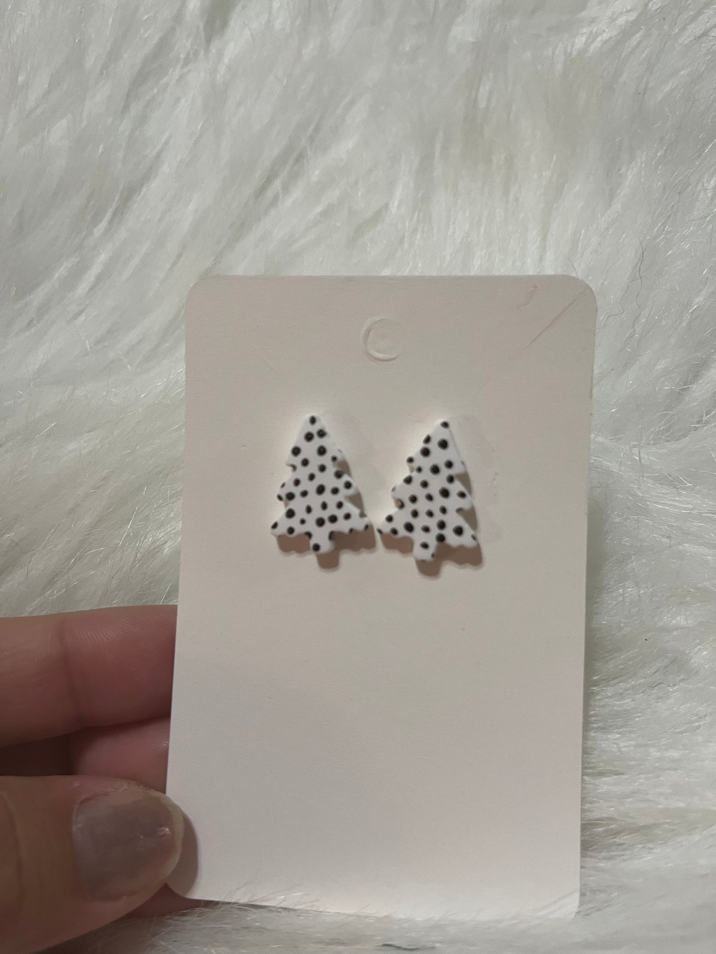 Small stud black dot Christmas tree earrings