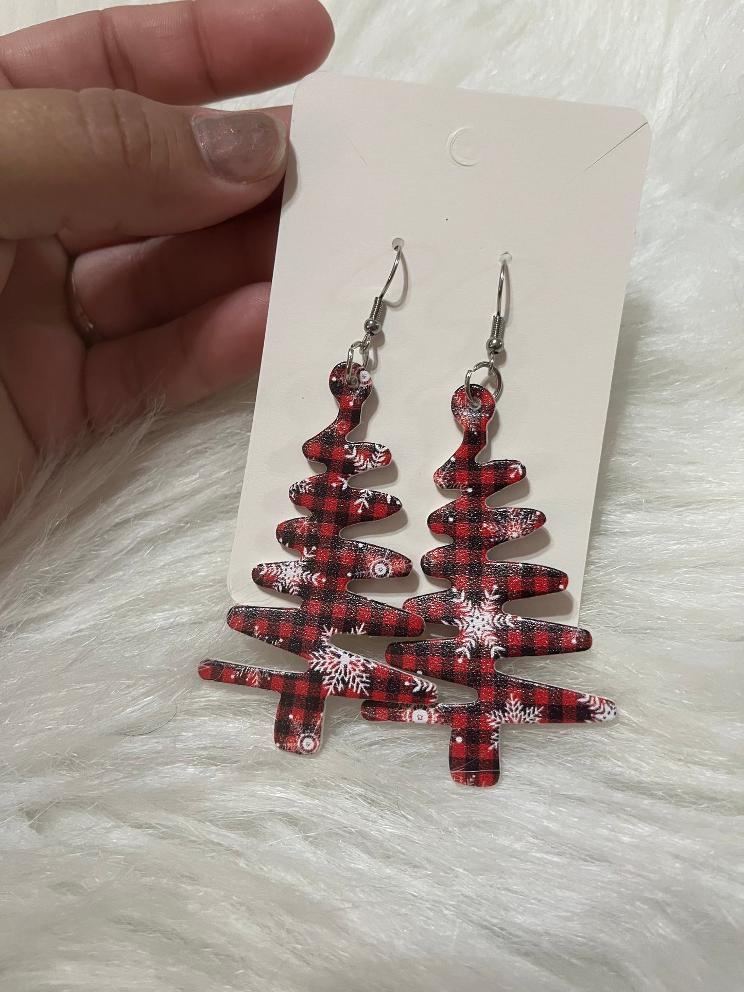 Red Plaid Christmas Tree Earrings