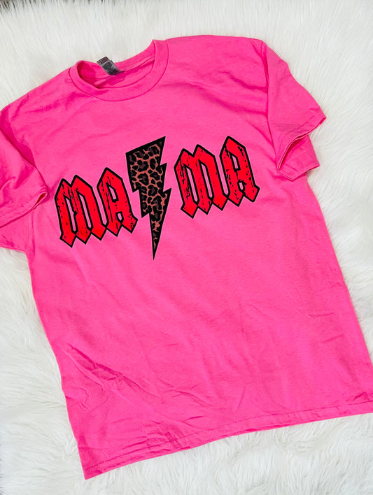 Mama lighting bolt pink tee