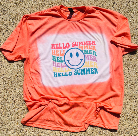 Hello Summer orange bleach tee