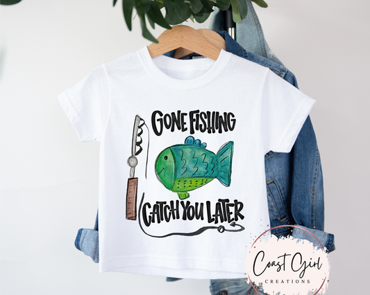 Gone fishing kids tee